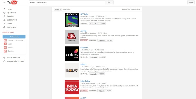 Indian TV Channels on YouTube